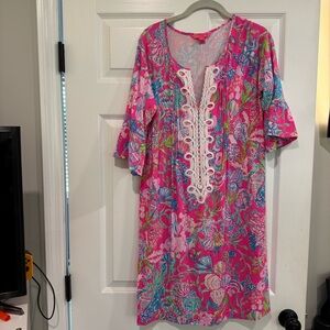 Lilly Pulitzer Krysta Pink Tunic Dress Lace-Up Bell Sleeve Resort